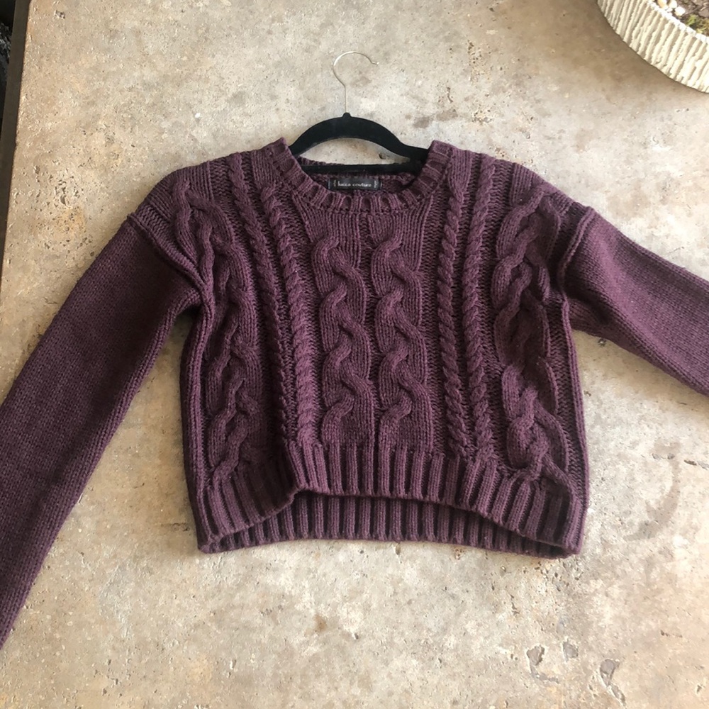 Purple cropped knit sweater